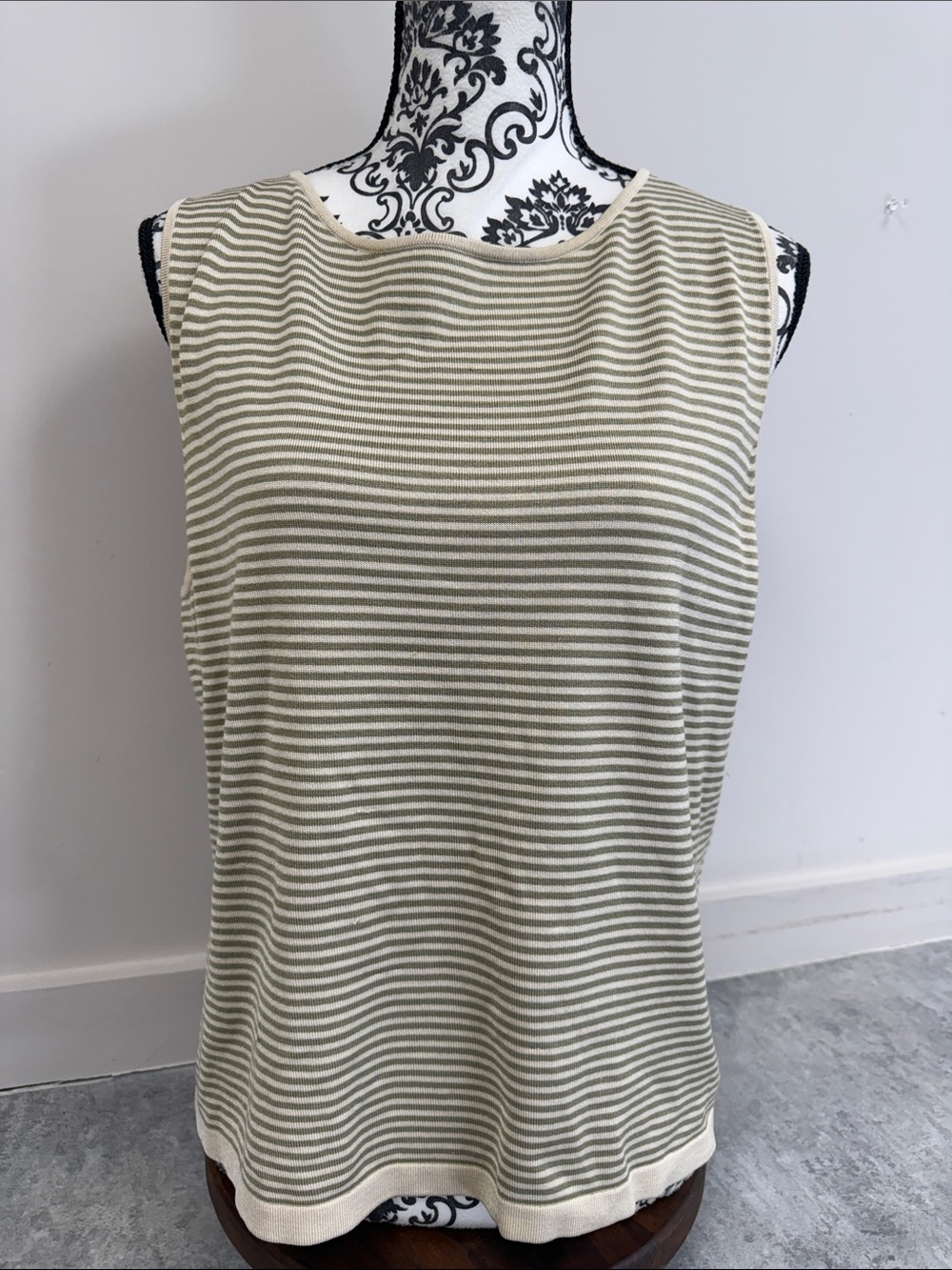 Don Caster Silk Blend Striped Sleeveless Knit Top - Cream &Olive